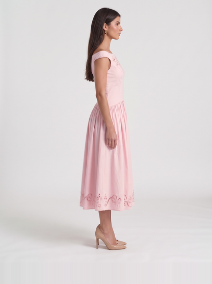 Delfina Eyelet Midi Dress – Pink