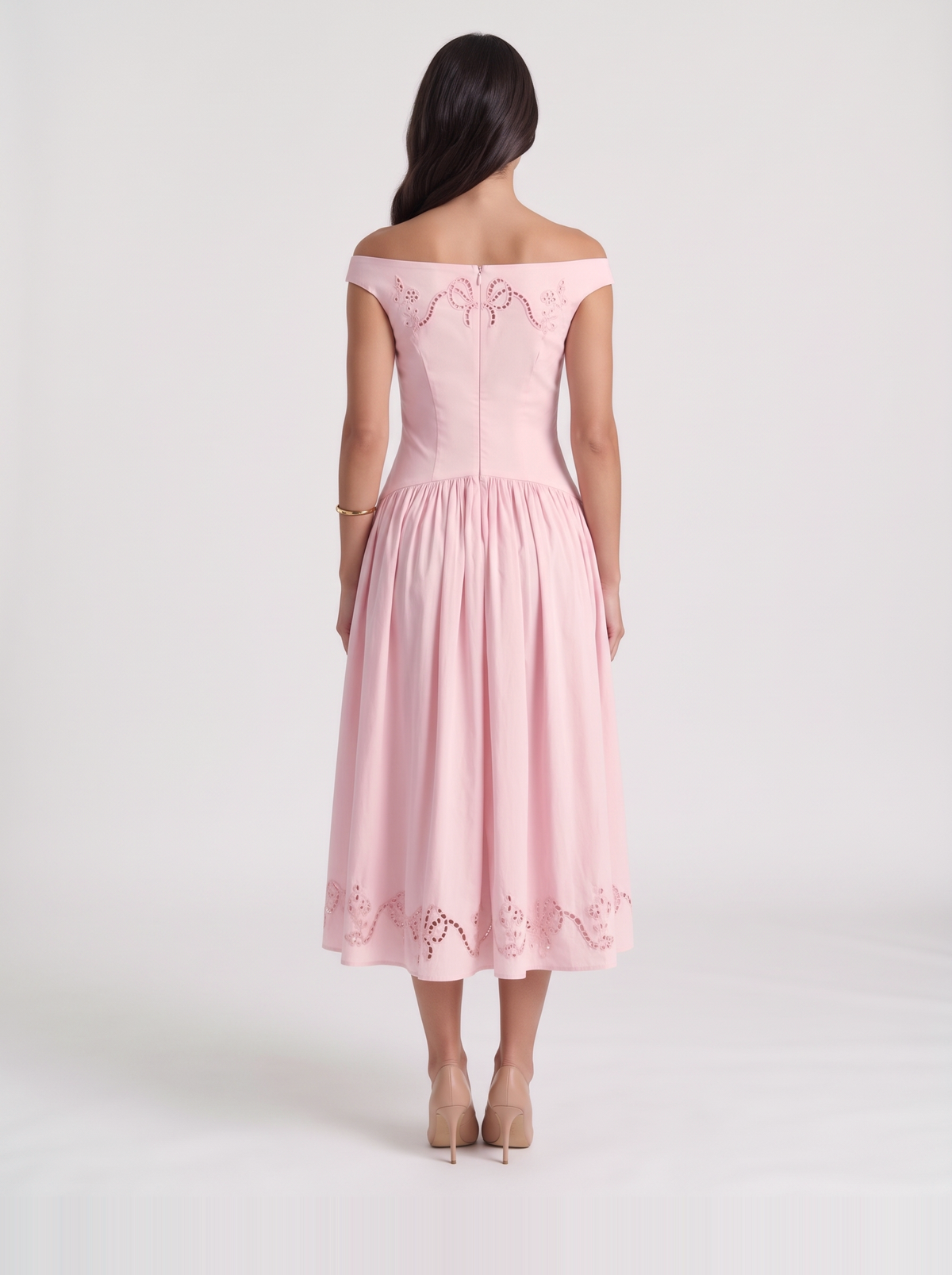 Delfina Eyelet Midi Dress – Pink