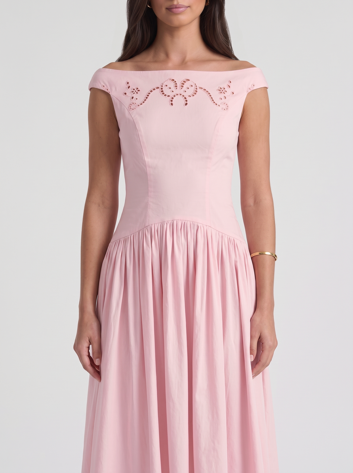 Delfina Eyelet Midi Dress – Pink