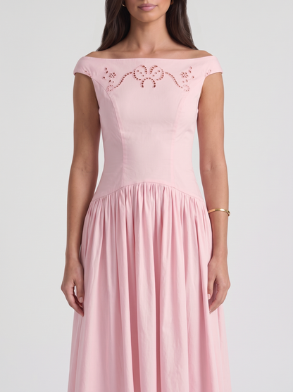 Delfina Eyelet Midi Dress – Pink