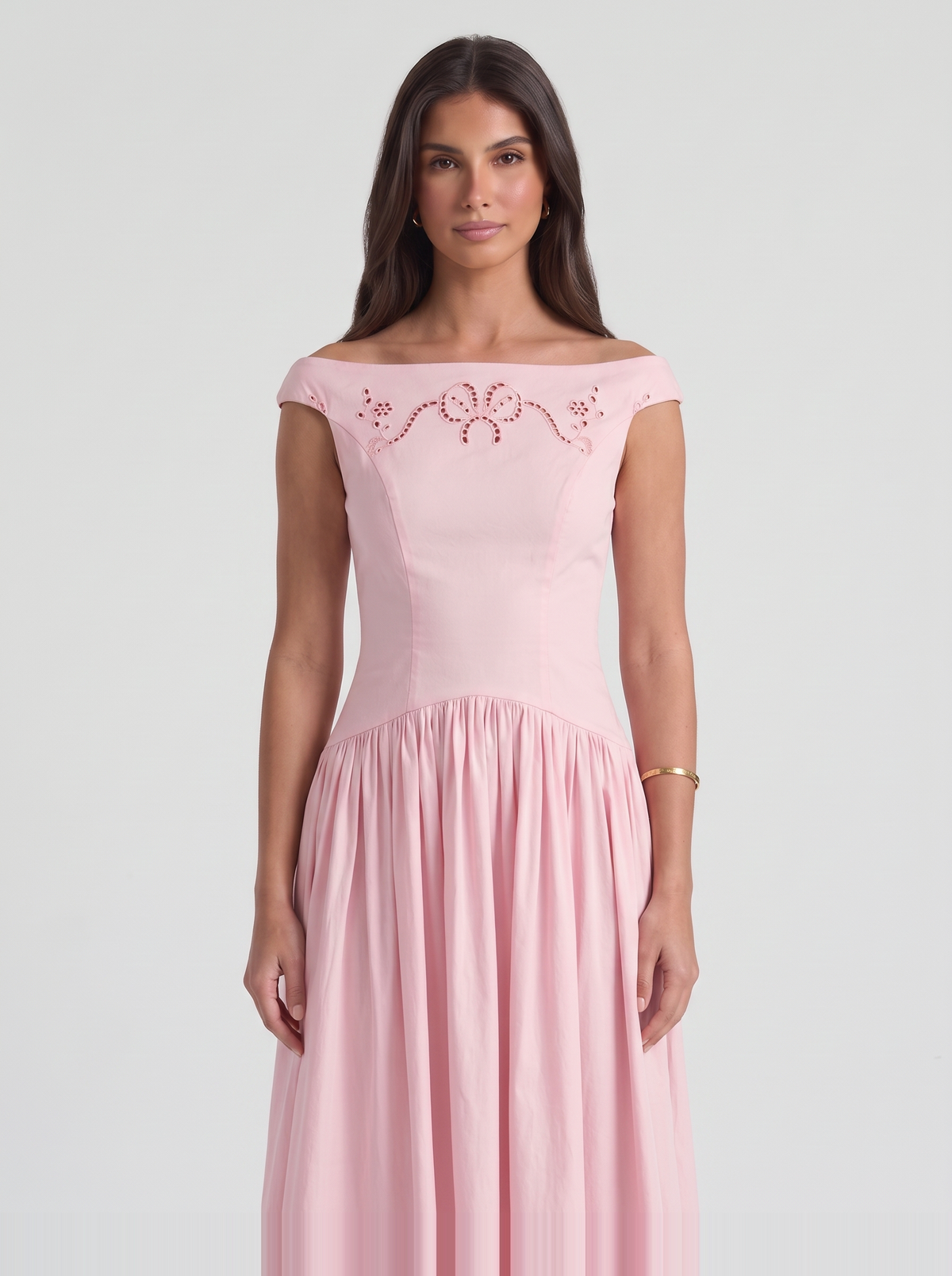 Delfina Eyelet Midi Dress – Pink