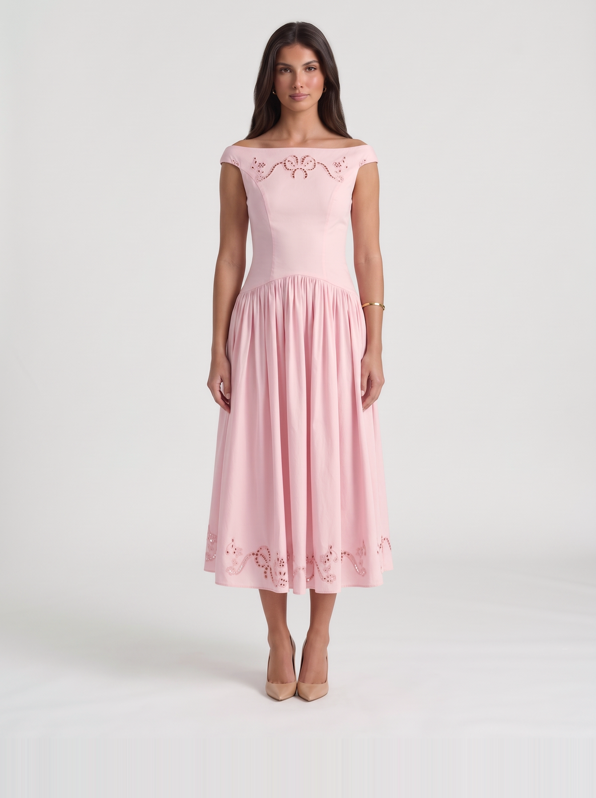 Delfina Eyelet Midi Dress – Pink