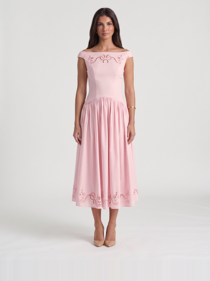 Delfina Eyelet Midi Dress – Pink