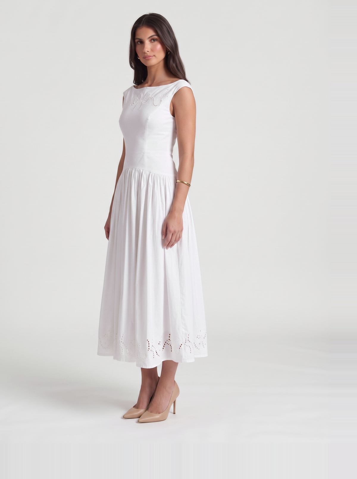 Delfina Eyelet Midi Dress – White