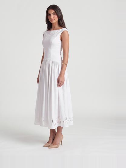 Delfina Eyelet Midi Dress – White
