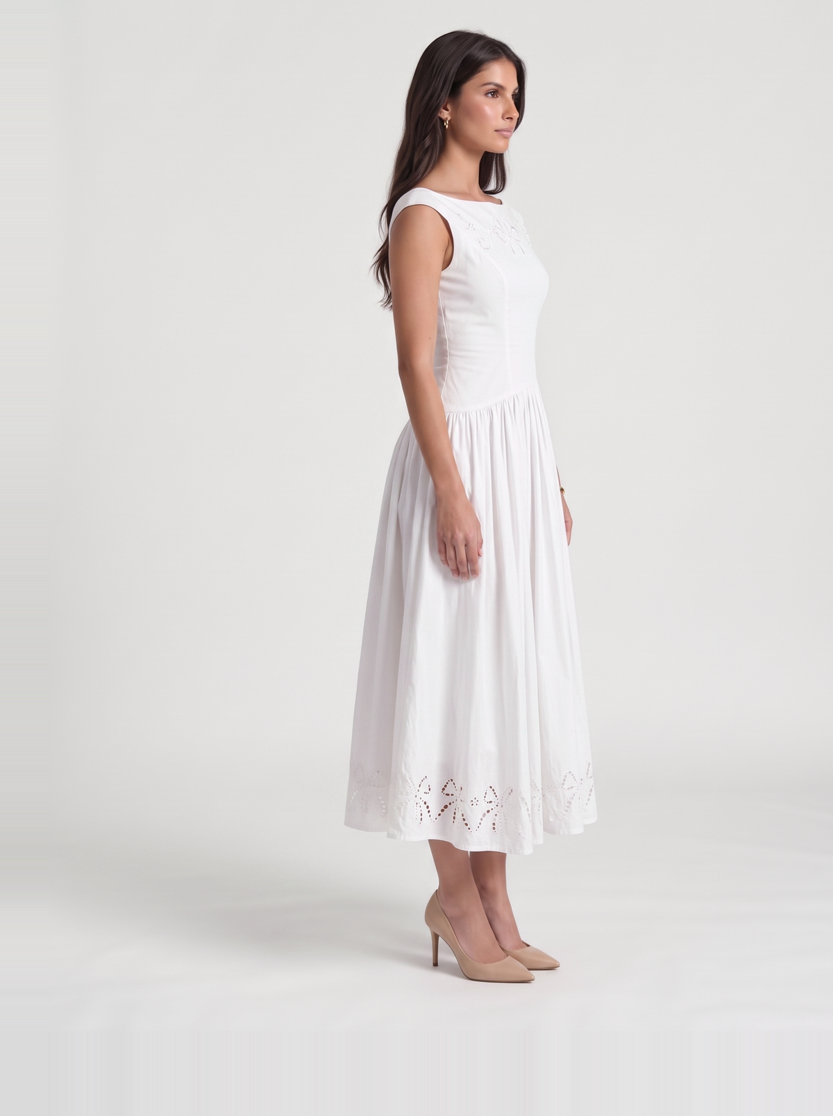 Delfina Eyelet Midi Dress – White
