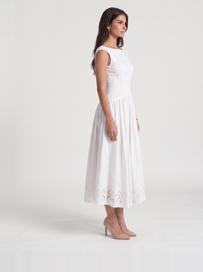 Delfina Eyelet Midi Dress – White