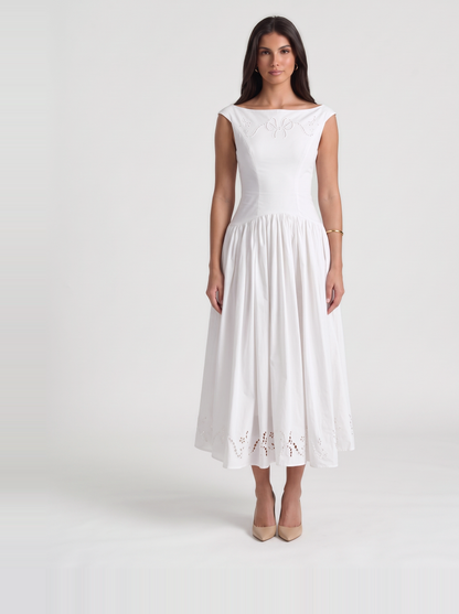 Delfina Eyelet Midi Dress – White