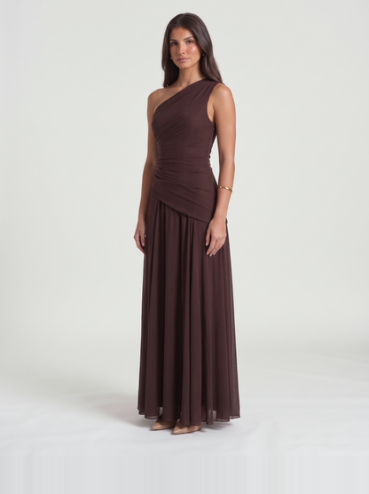 Delphine Mesh Maxi Dress – Brown