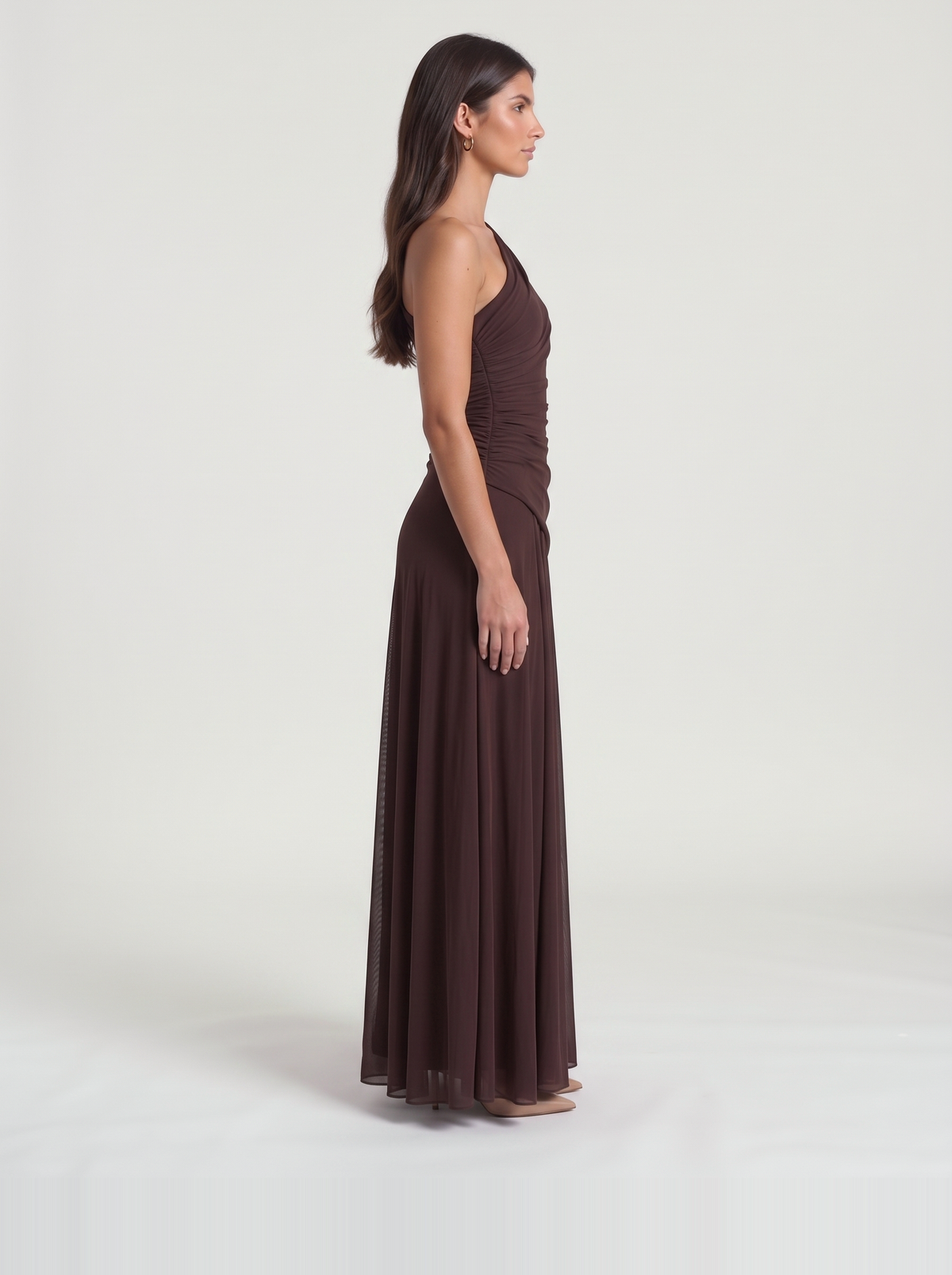 Delphine Mesh Maxi Dress – Brown