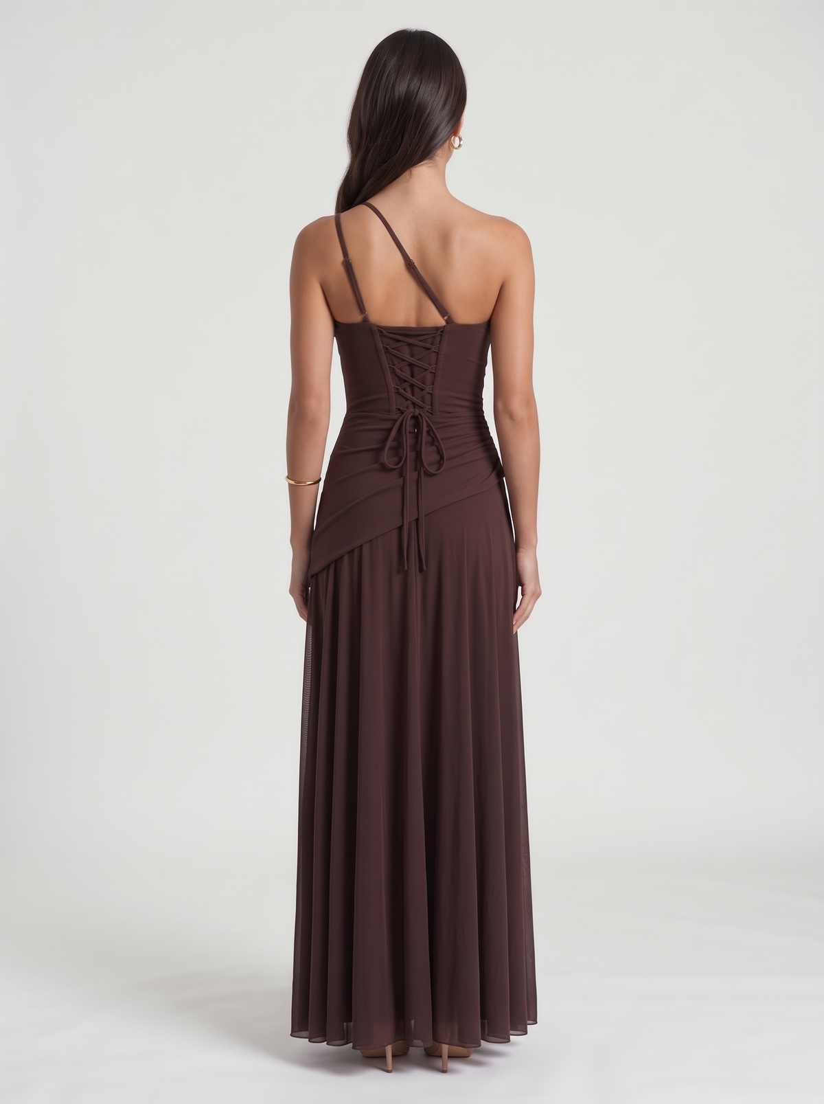 Delphine Mesh Maxi Dress – Brown