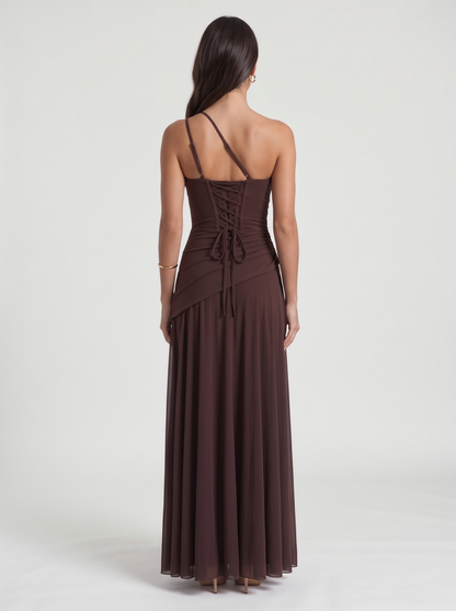 Delphine Mesh Maxi Dress – Brown