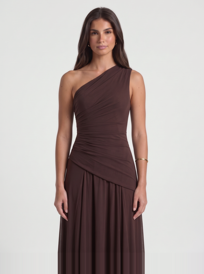 Delphine Mesh Maxi Dress – Brown