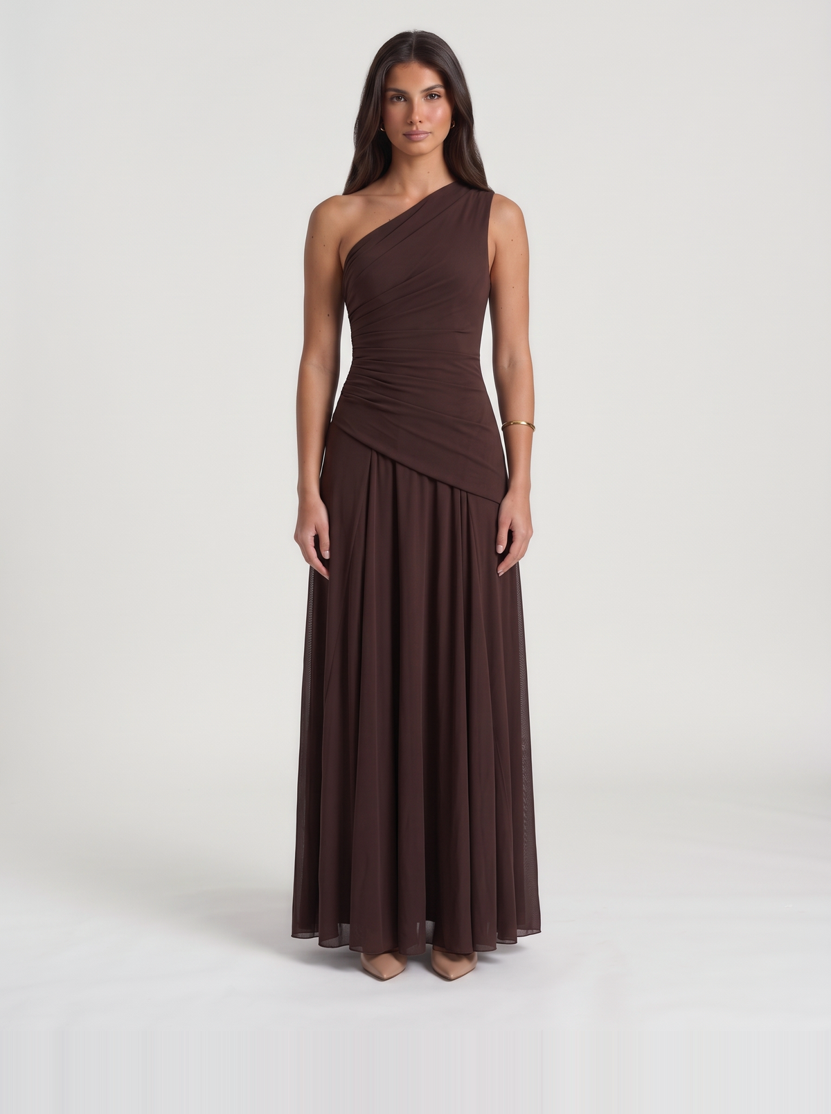 Delphine Mesh Maxi Dress – Brown