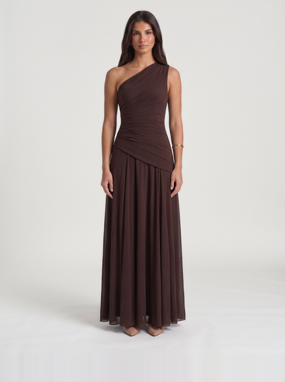 Delphine Mesh Maxi Dress – Brown