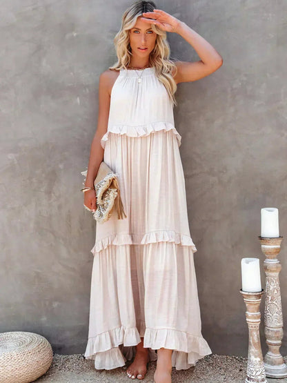 Gabriella Ruffle Maxi Dress – Cream