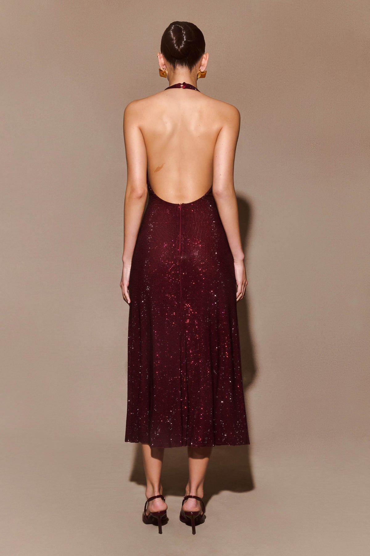 Harlow Diamante Midi Dress – Burgundy