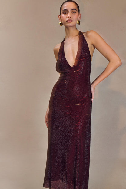 Harlow Diamante Midi Dress – Burgundy