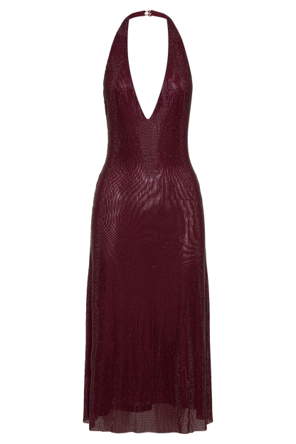 Harlow Diamante Midi Dress – Burgundy