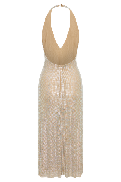 Harlow Diamante Midi Dress – Gold