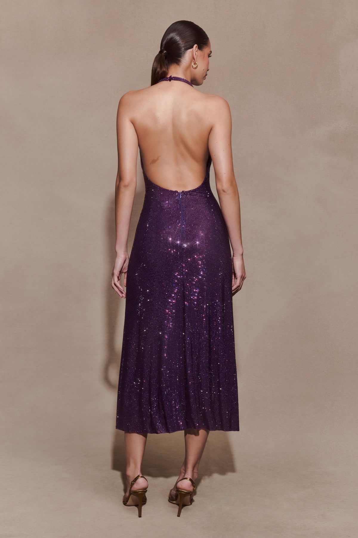 Harlow Diamante Midi Dress – Purple