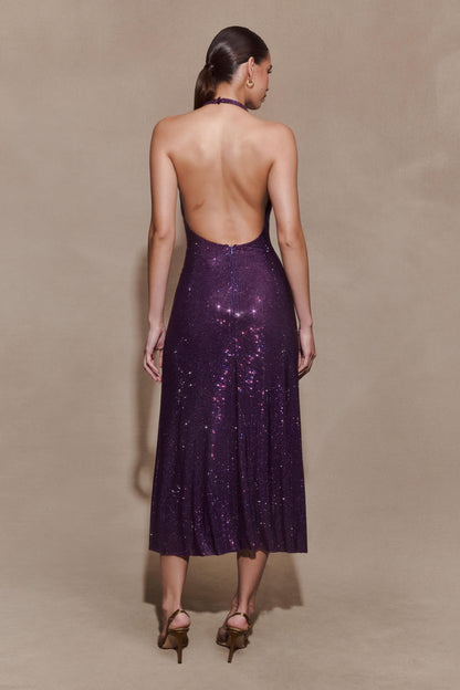 Harlow Diamante Midi Dress – Purple