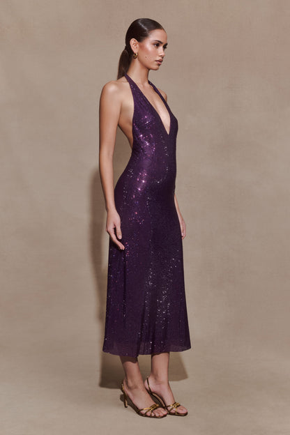 Harlow Diamante Midi Dress – Purple
