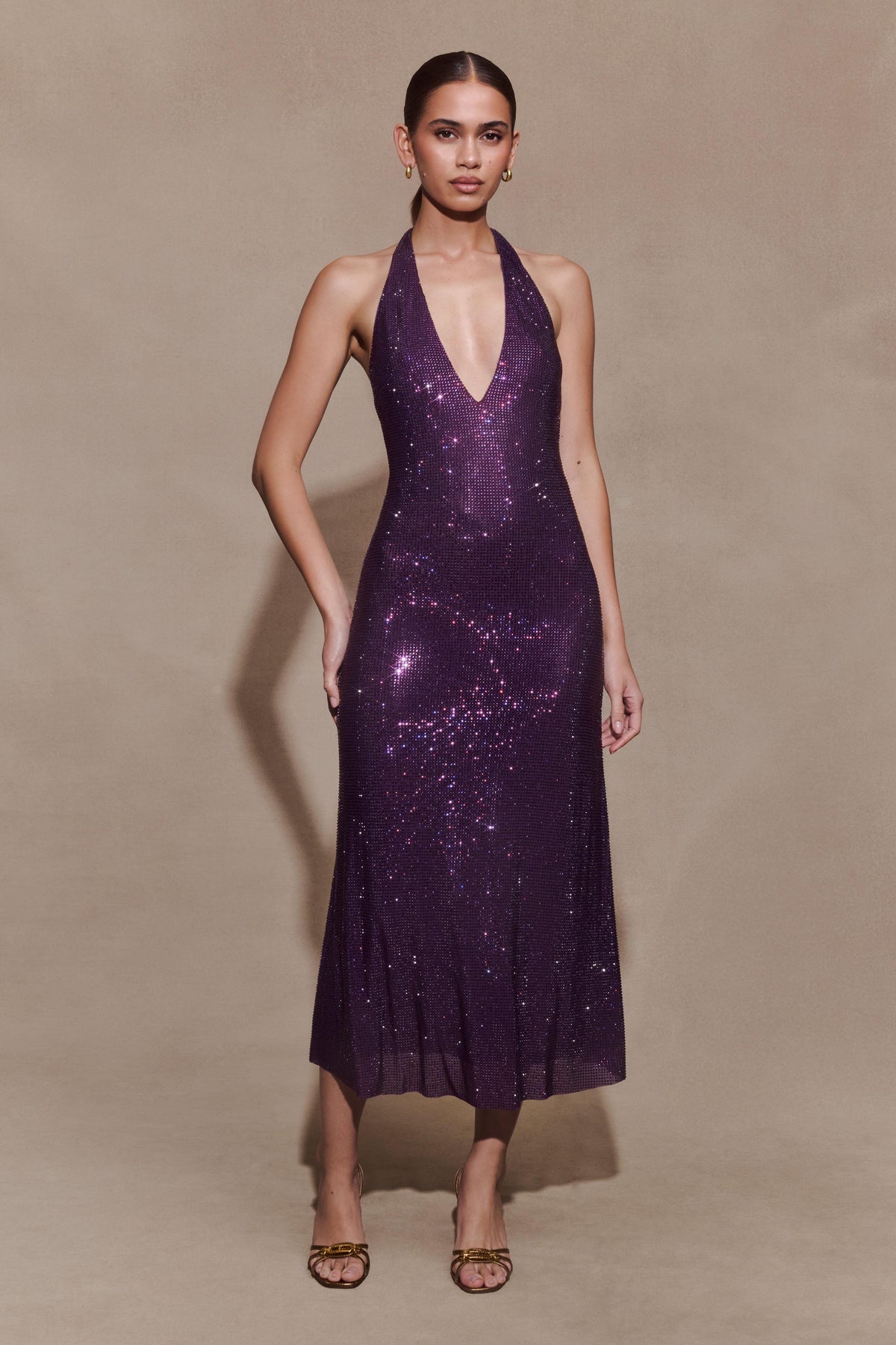 Harlow Diamante Midi Dress – Purple