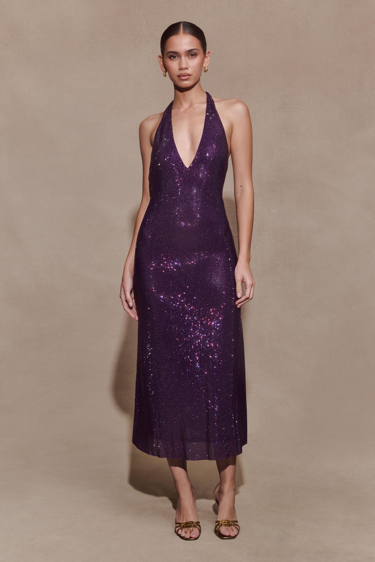 Harlow Diamante Midi Dress – Purple