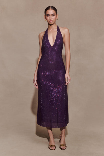 Harlow Diamante Midi Dress – Purple