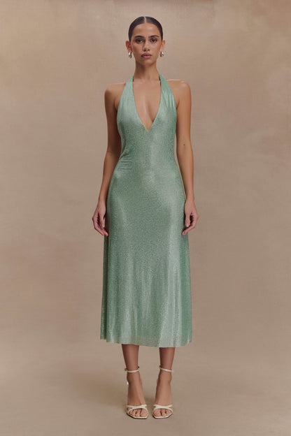 Harlow Diamante Midi Dress – Sage Green