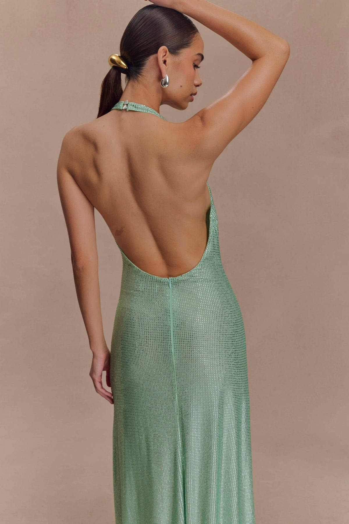Harlow Diamante Midi Dress – Sage Green