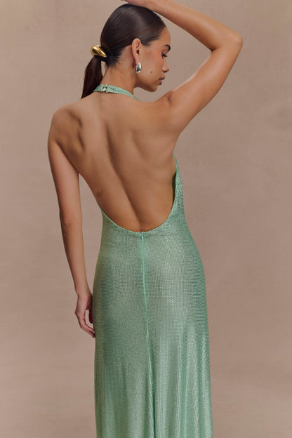 Harlow Diamante Midi Dress – Sage Green