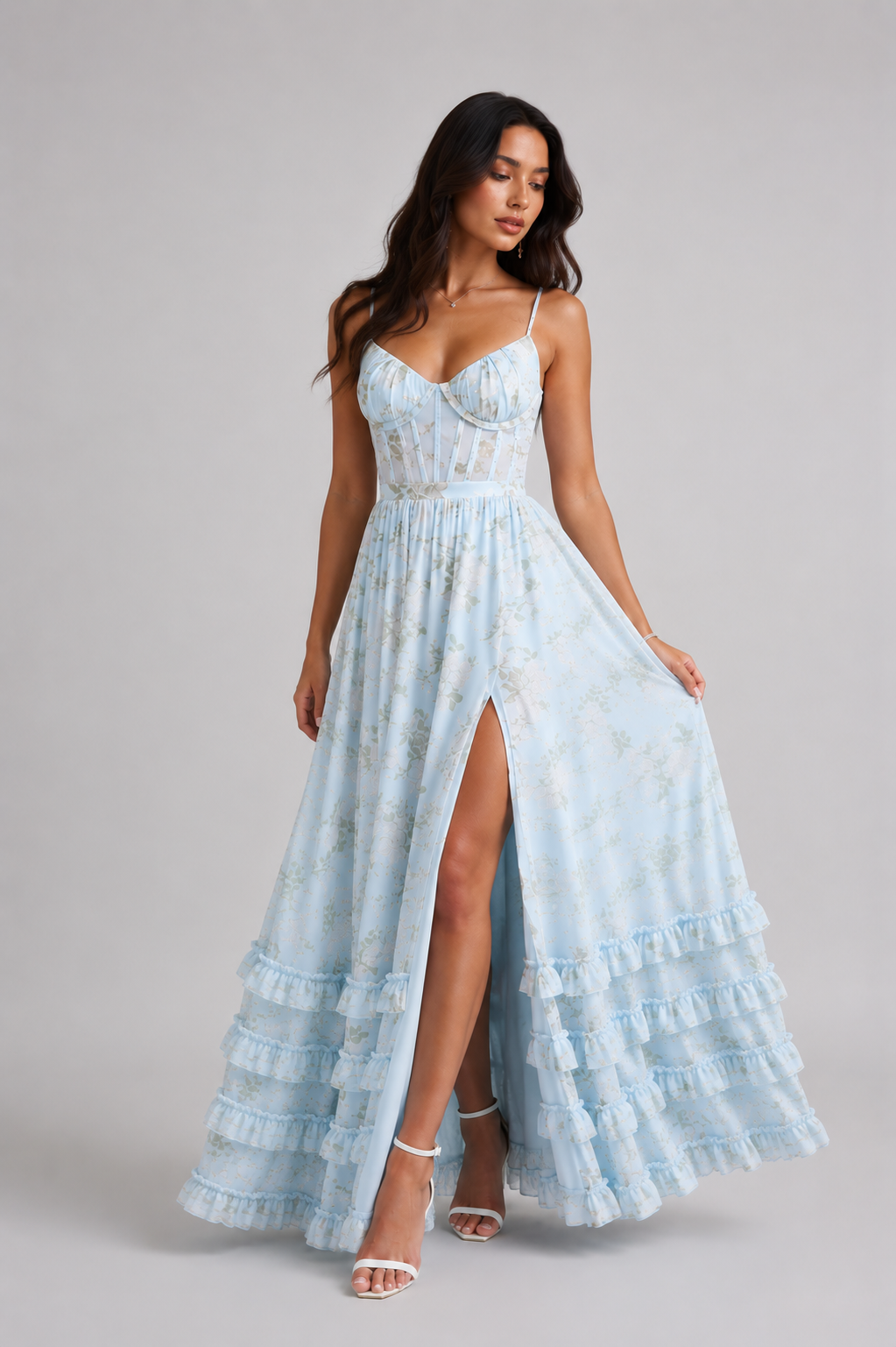 Iris Ruffle Maxi Dress – Blue
