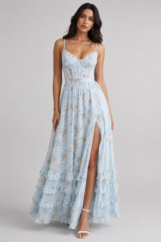 Iris Ruffle Maxi Dress – Blue