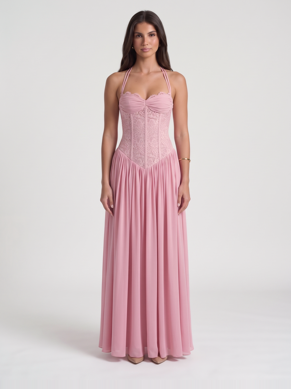 Isabella Lace Maxi Dress – Pink