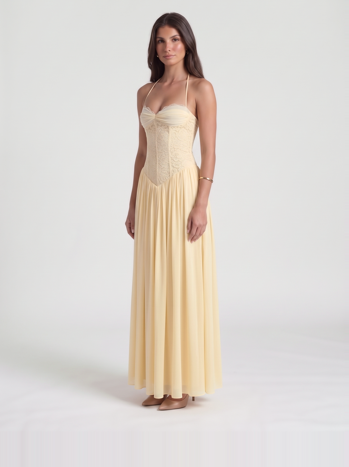 Isabella Lace Maxi Dress – Yellow