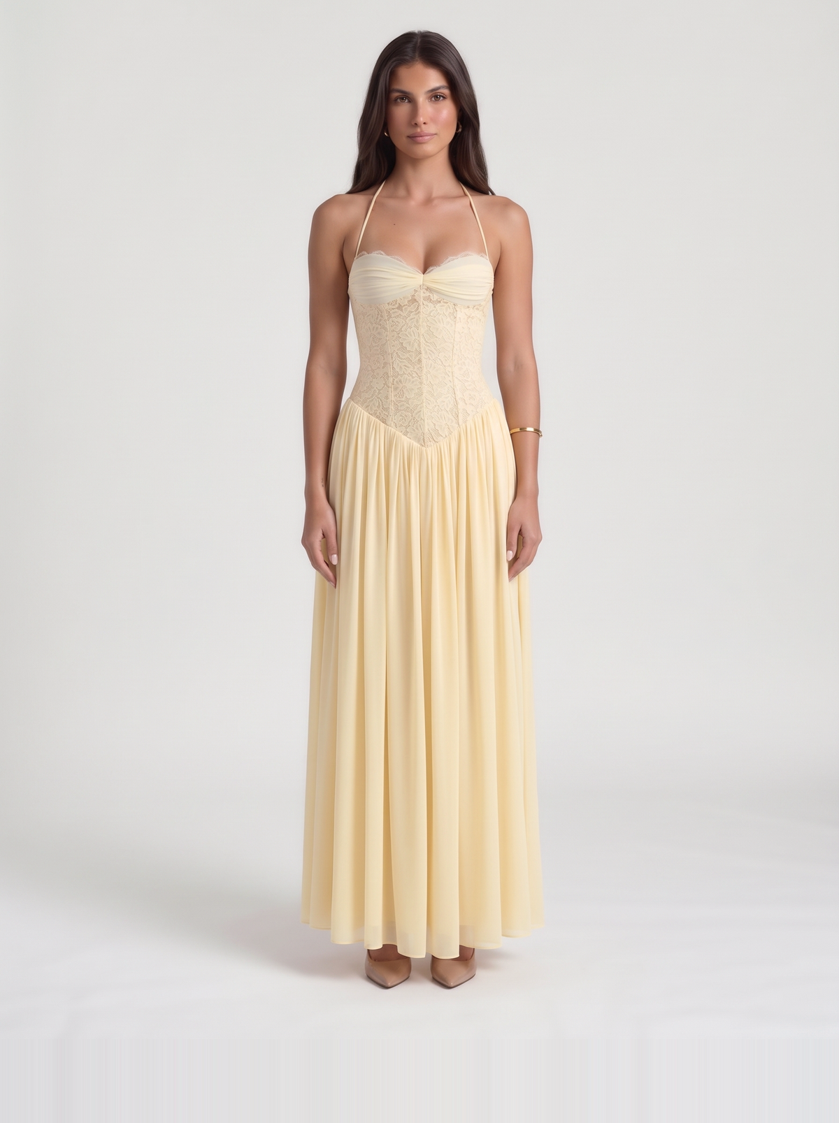 Isabella Lace Maxi Dress – Yellow