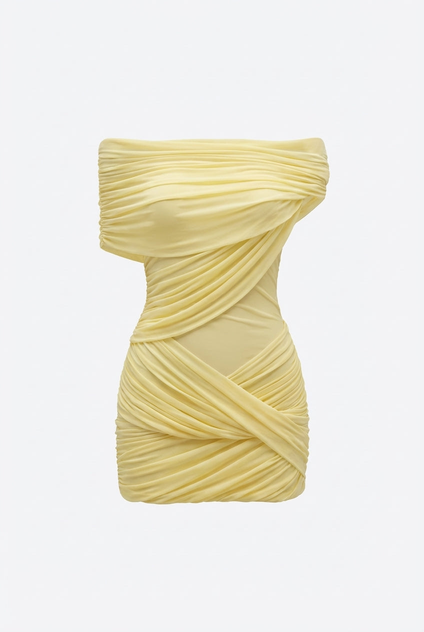 Kaithlyn Ruched Mini Dress – Yellow