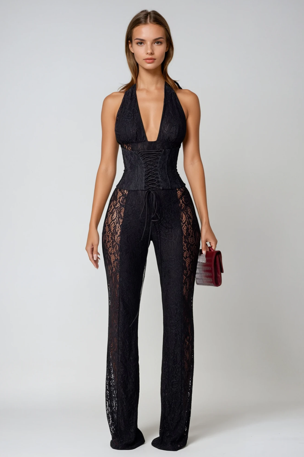 Women's multicolor lorelei lace jumpsuit jumpsuit, front view