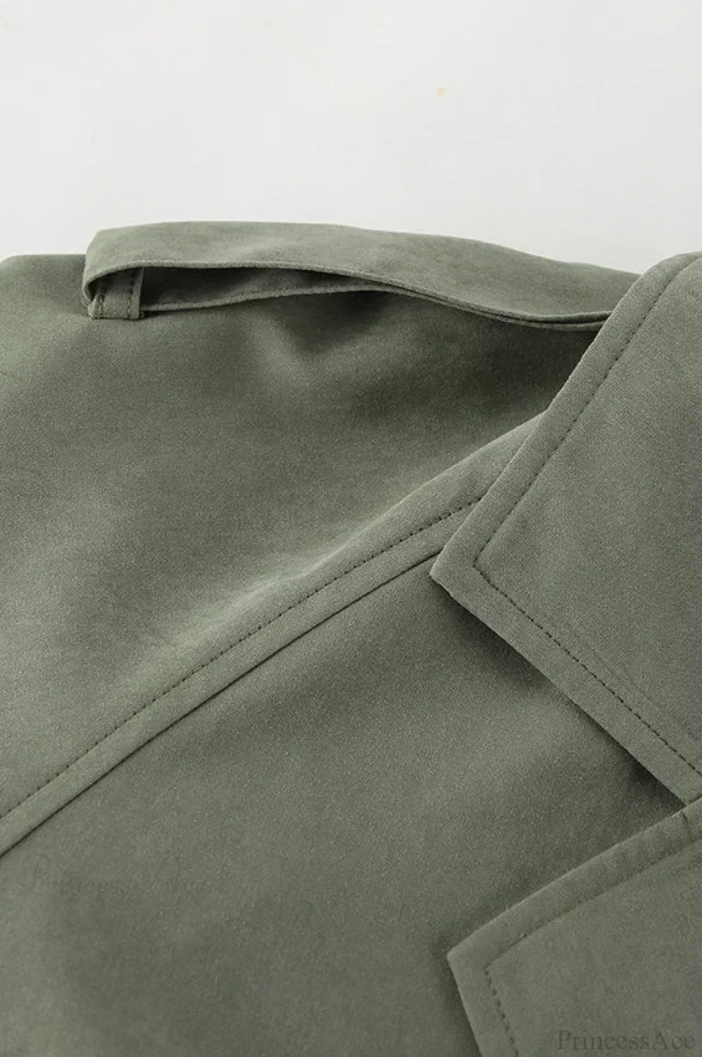 Women green wrap jacket with notch lapel, epaulettes and tie belt