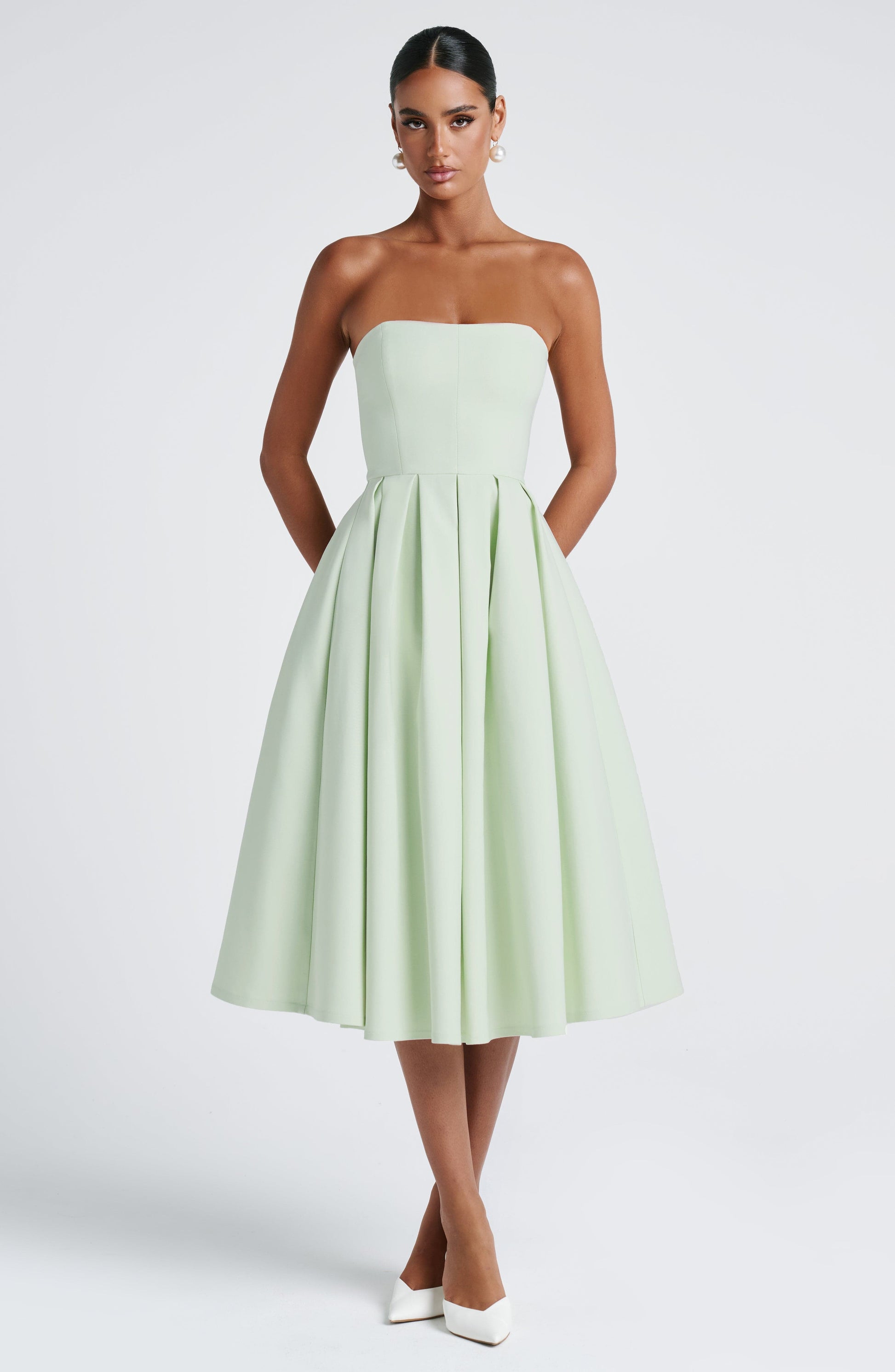maeve dress green Strapless Midi – - Mint / S - Women's Fashion Iris Long Sleeve Satin a showstopper designed to Color: White Color:Army Green Floral