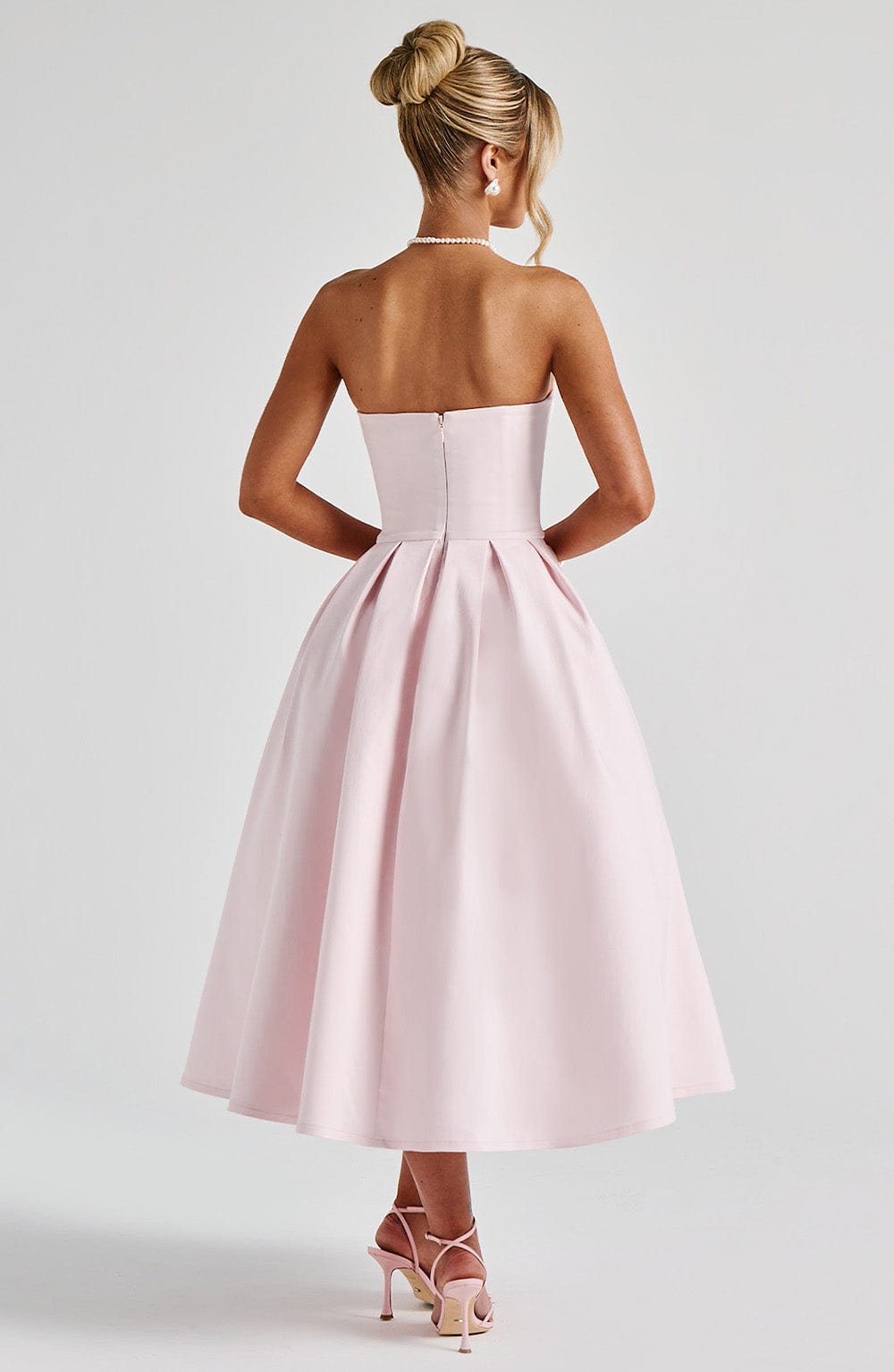 Maeve Strapless Midi Dress – Light Pink