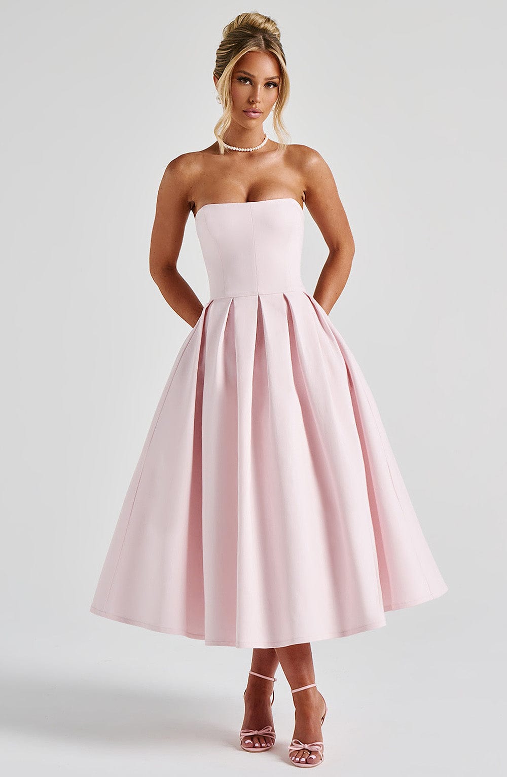 Maeve Strapless Midi Dress – Light Pink - Blush / L - Women's Fashion
