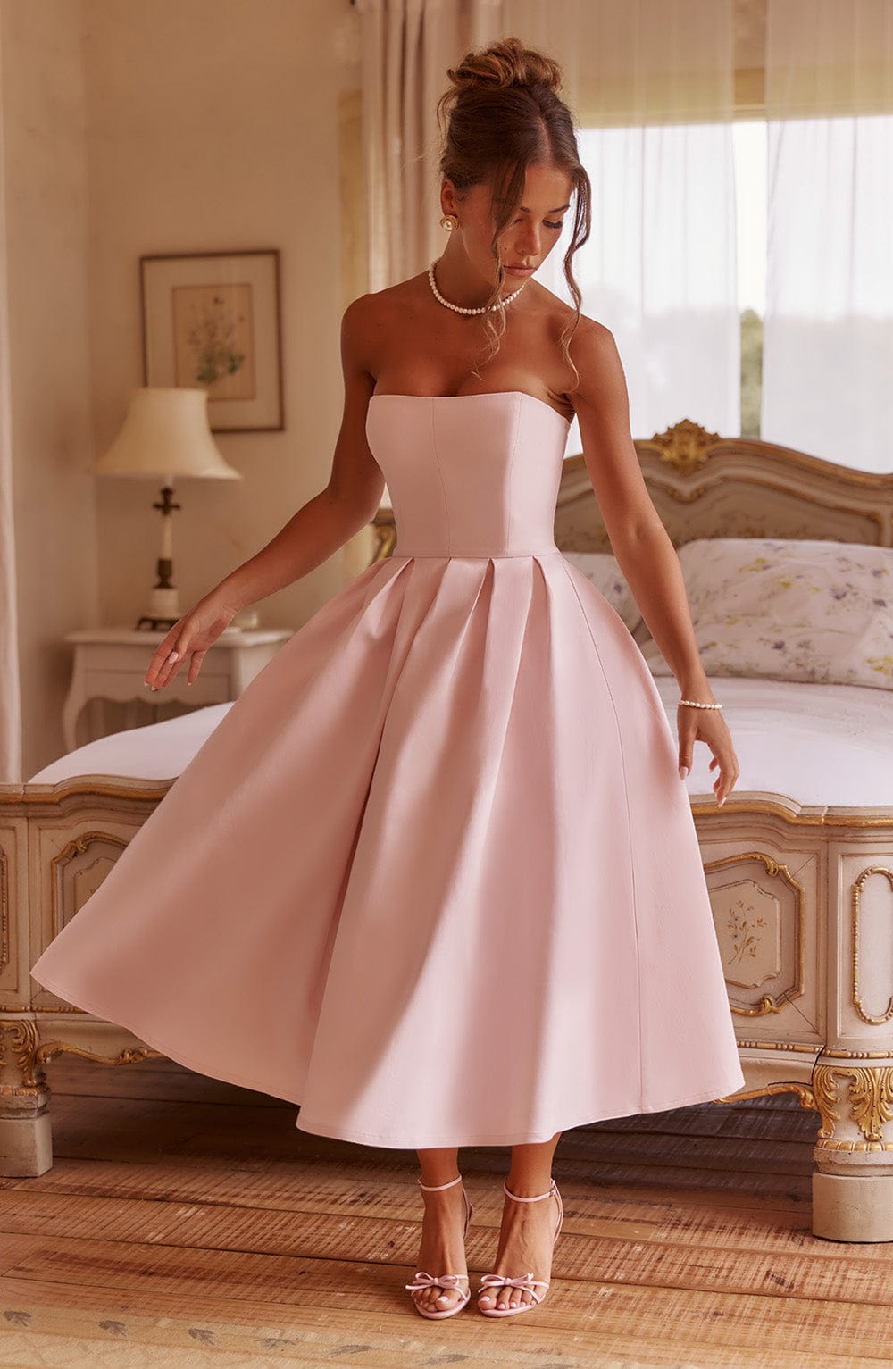 Maeve Strapless Midi Dress – Light Pink - Blush / L - Women's Fashion