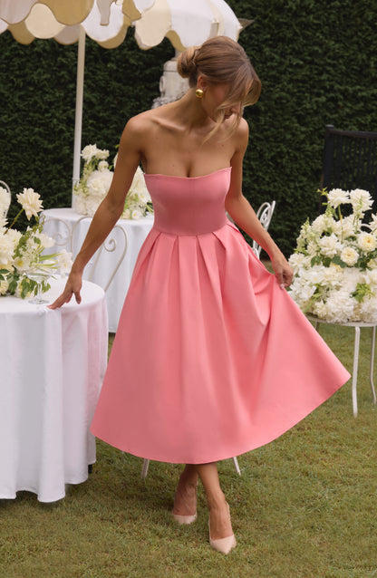 Maeve Strapless Midi Dress – Pink