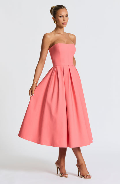 Maeve Strapless Midi Dress – Pink