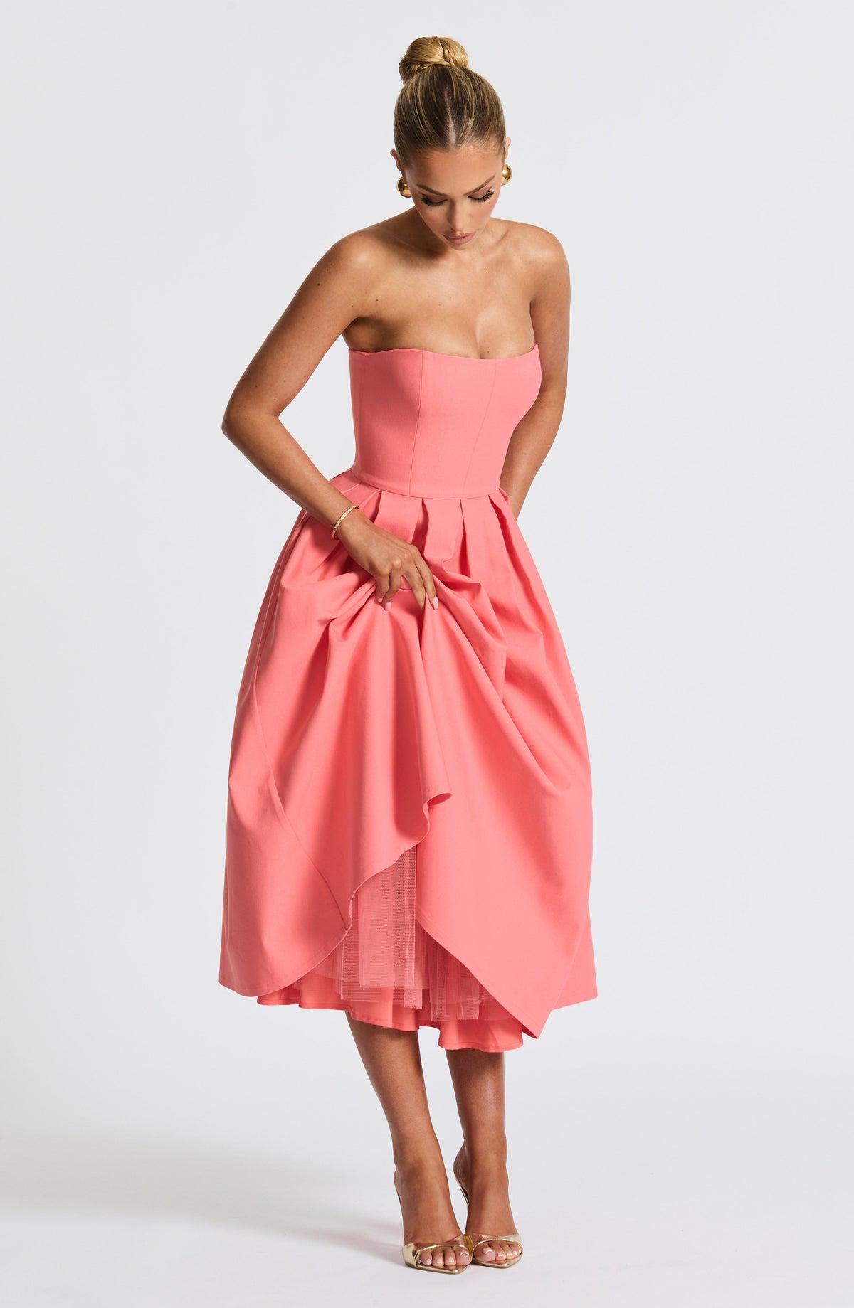 Maeve Strapless Midi Dress – Pink