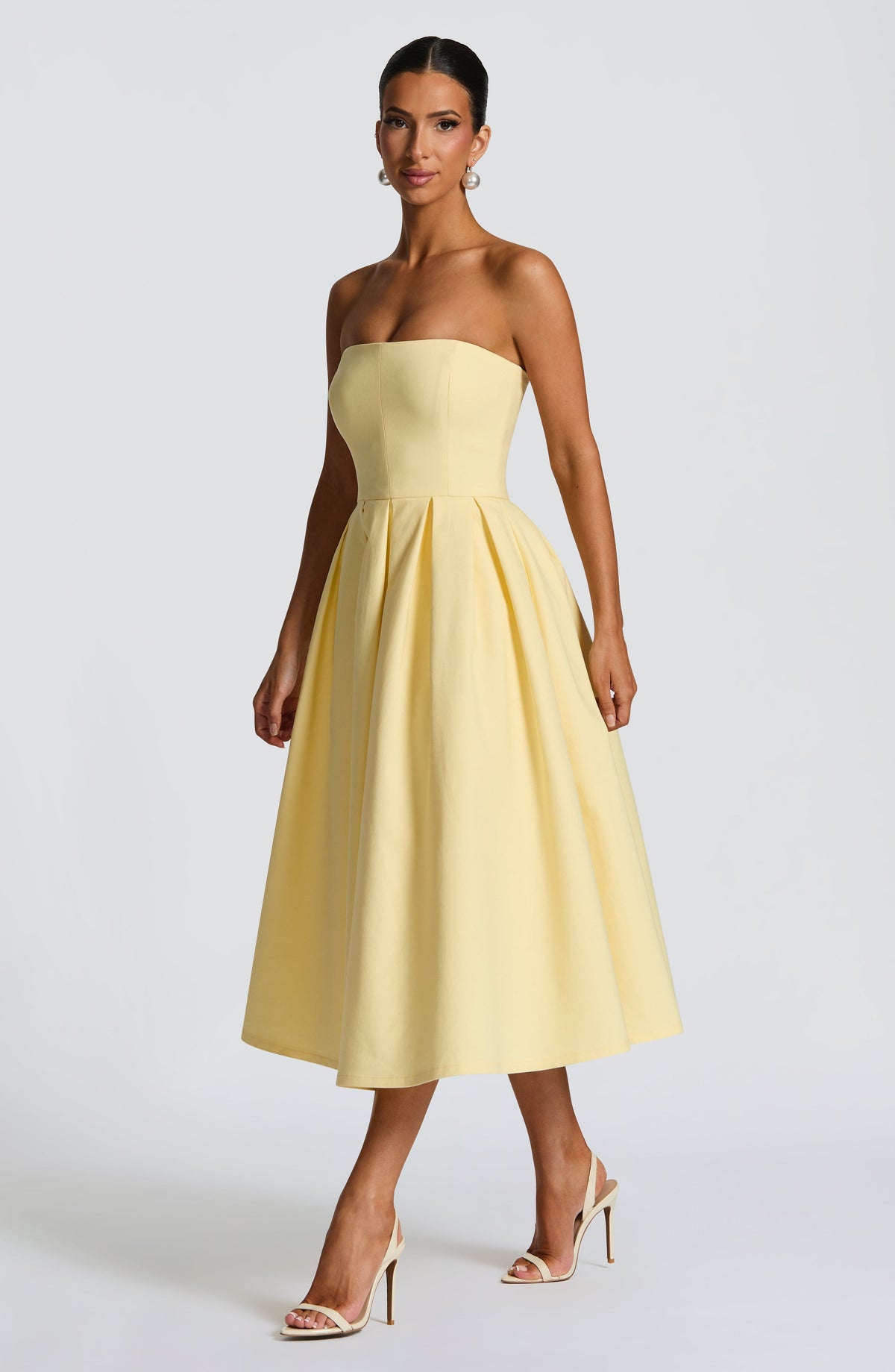 Maeve Strapless Midi Dress – Yellow