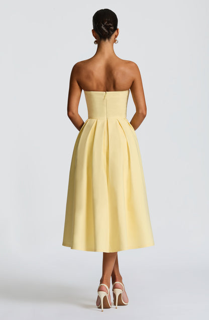 Maeve Strapless Midi Dress – Yellow